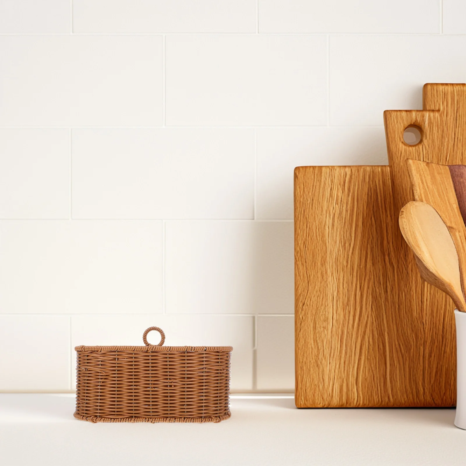 

1pcs Wall Hanging Kitchen Storage Basket Organizer Faux Woven Wall Mounted Basket For Garlic Ginger Onion Spice Fruit Vegetable