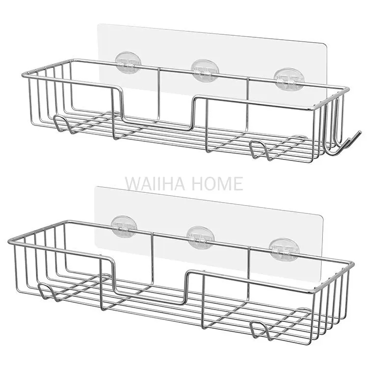 

2Pcs/set Bathroom Shelf Stainless Steel Shower Rack Corner Shelf Hooks Square Bath Shower Shelf Kitchen Storage Organizer Rack