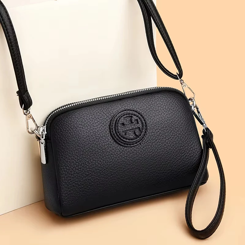 

Женская сумка через плечо из искусственной кожи, 3-слойная, высококачественная, брендовая, на молнии, сплошной цветной узор, повседневная сумка на плечо для повседневного использования