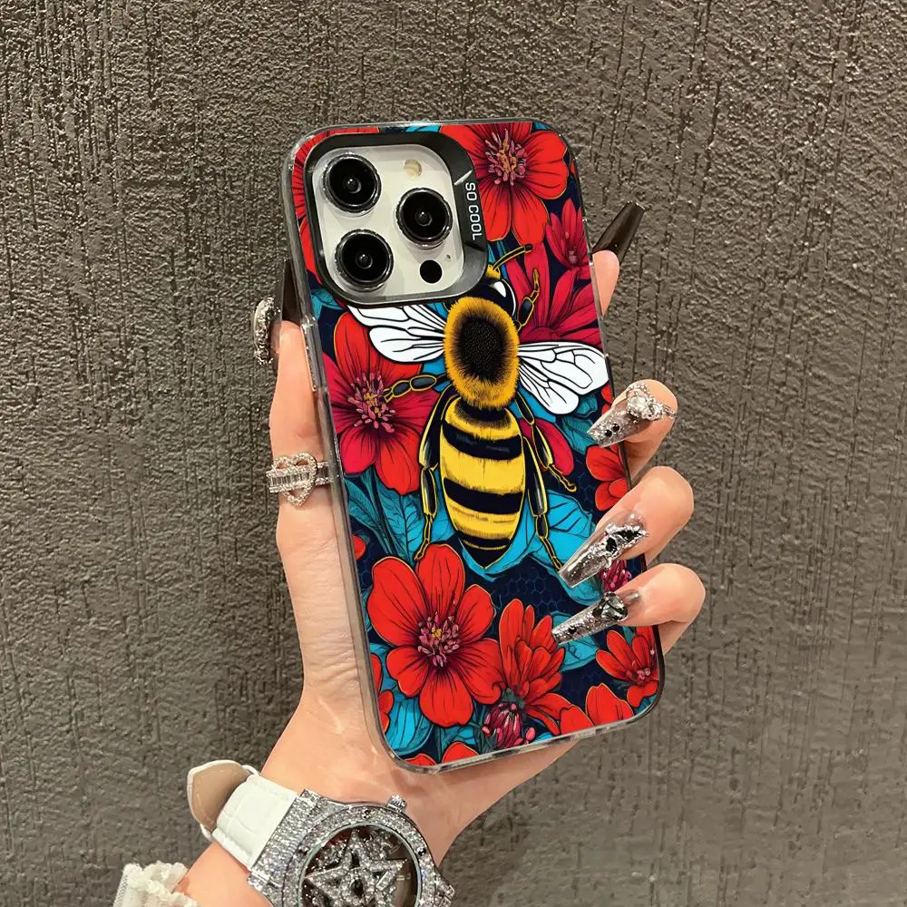 

Bees are among the flowers case for iPhone 16 15 14 13 12 11 Pro/ Max/Plus shock-proof rear cover anti-fingerprint