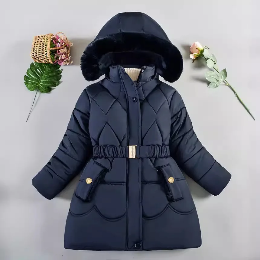 Girls winter coat foreign style coat thick new girls cotton-padded coat in long waist slimming