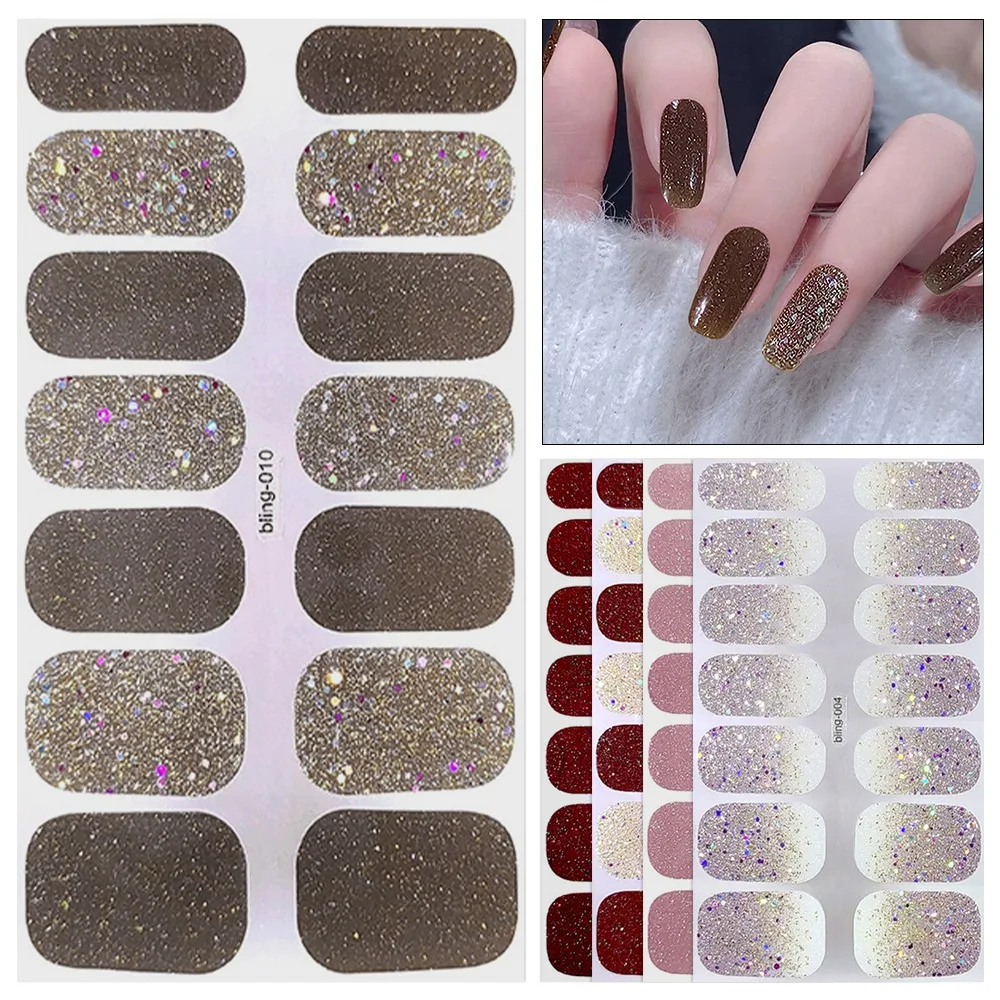 Glittering French Nail Decals 3D Nails Polish Wraps Waterproof Nail Art Sticker Nail Art No Damage to Nails Gel Full Nail Wraps