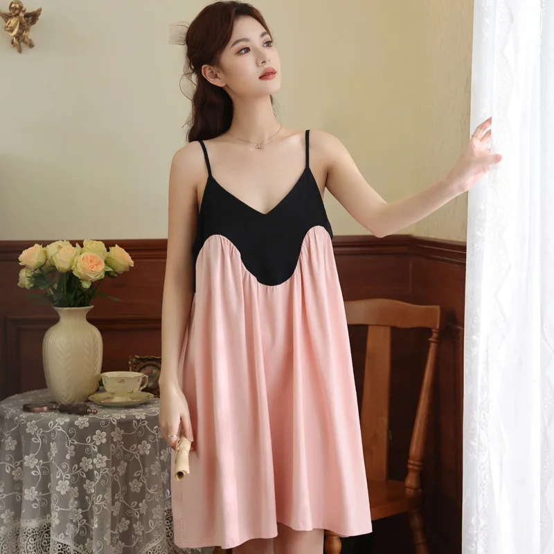 

Cute Summer Night Dress Women Sleeveless Sexy Sleepwear Loose Night Wears Cotton Loungewear