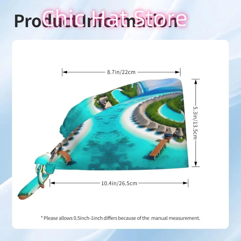 قبعة عمل للتنظيف بطبعات مشهد جزر المالديف للنساء والرجال، قابلة للتعديل، قابلة للتنفس باللون الأسود #6