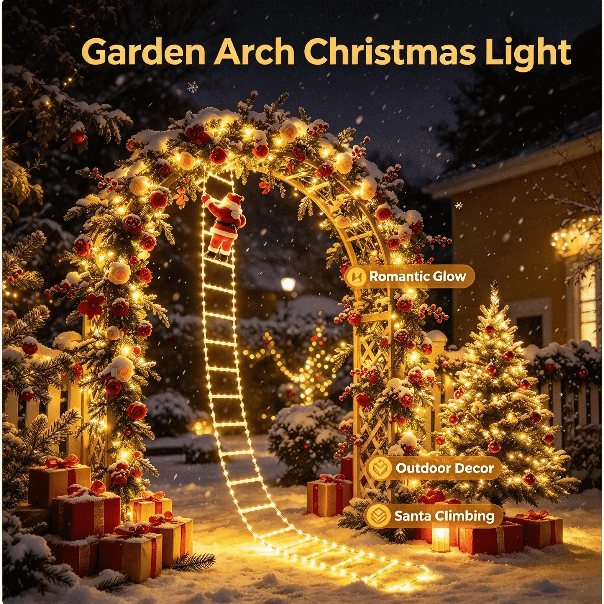 3M Santa Claus Ladder LED String Lights Hanging Christmas Festive for Window Patio Indoor Outdoor Holiday Party Decor Garden