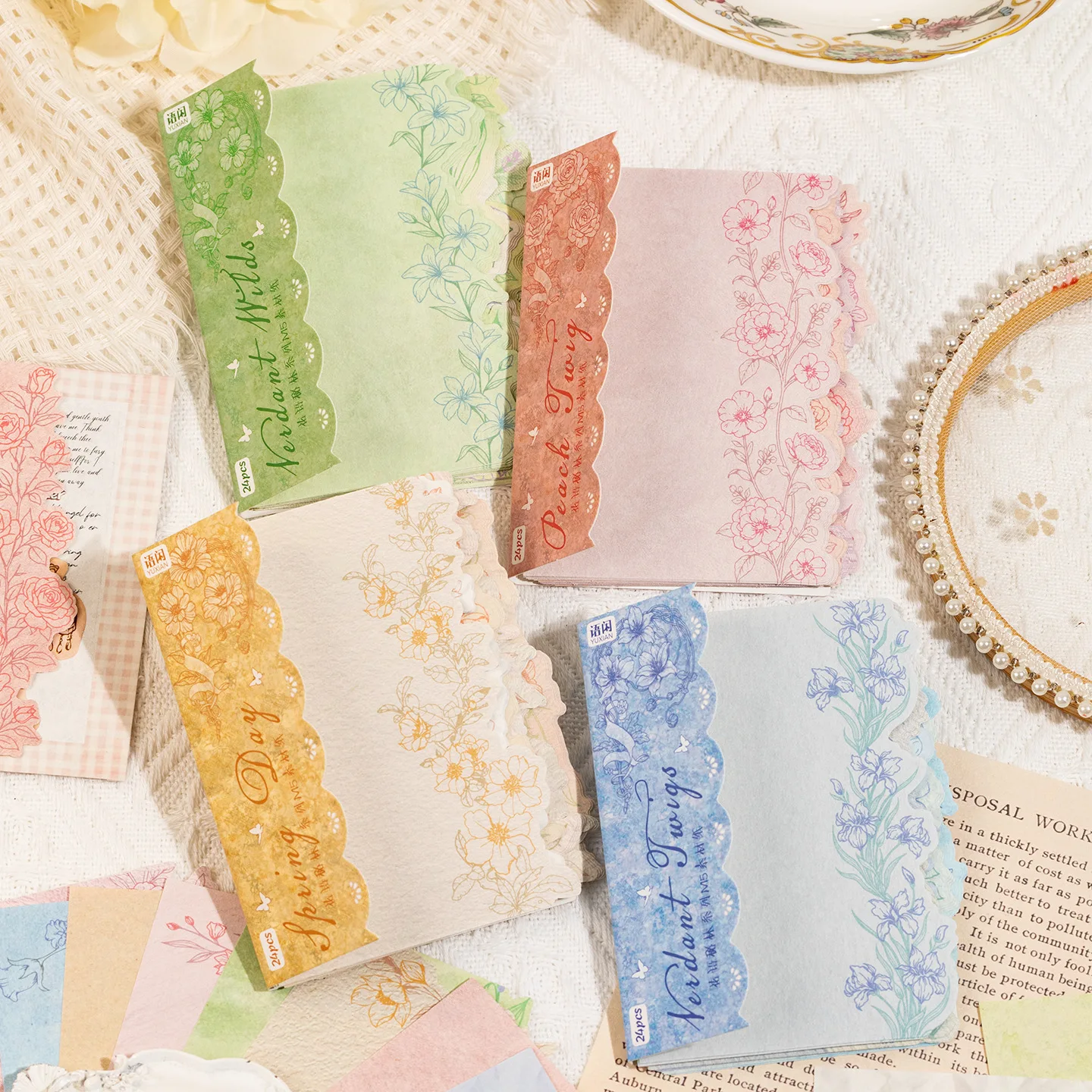 24pcs/lot Memo Pads Material Paper Flower Language Secret Forest Journal Junk  Scrapbooking  Retro Background Decoration