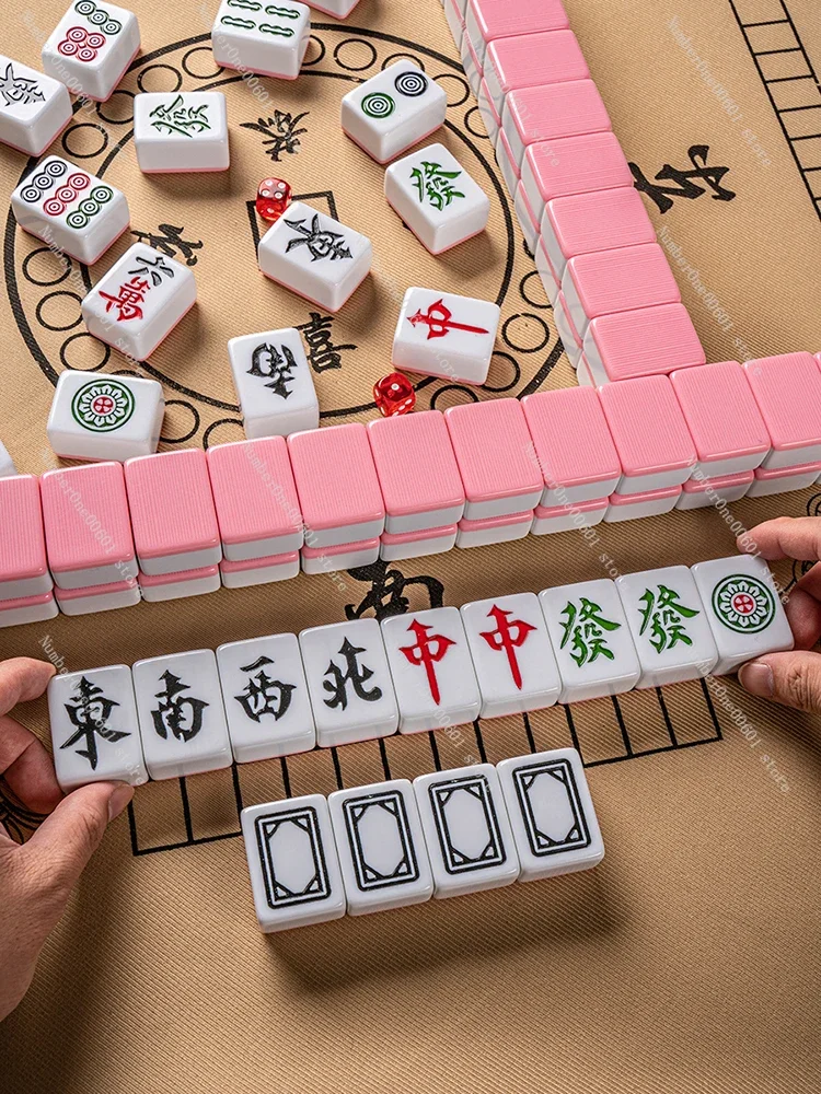 Mahjong Tiles for Home Use Hand Cranked Large Medium First Grade Hand Cranked Soft Pack Tablecloth Dice Chips