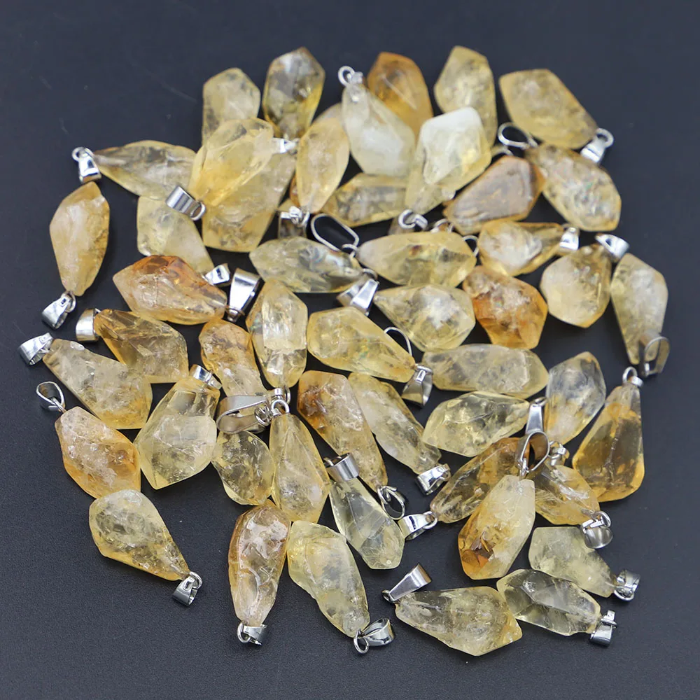 Natural Citrine Stone Irregular Pendants Raw Ore Crystal Necklace DIY Charms Earrings Jewelry Making Accessories Wholesale 12Pcs