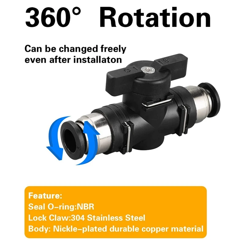 Valvola di collegamento a pressione valvola a sfera valvola di controllo del flusso d'aria raccordi per tubi con valvola a connessione rapida confezione da 3