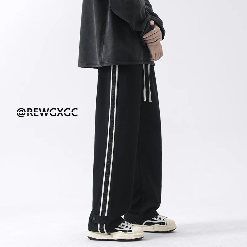 

Мужские повседневные спортивные брюки в полоску, весенне-осенние, модные, универсальные, свободные, длинные, в американском ретро-стиле, с драпировкой, широкие штанины