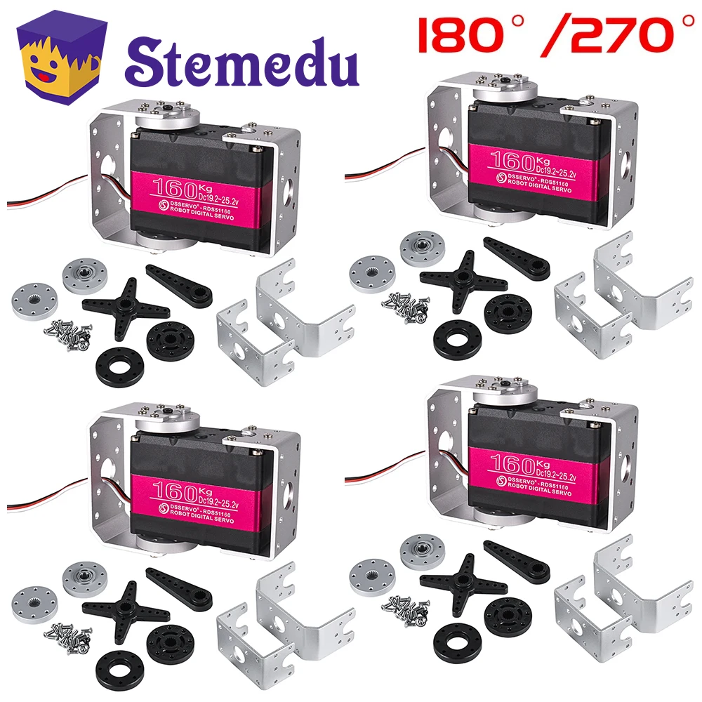 4 Sets HV Robot Servo 160Kg High Torque RDS51160 Metal Gear Digital Servos Double-Shaft U Mounting Bracket for 1/5 Robot RC Car