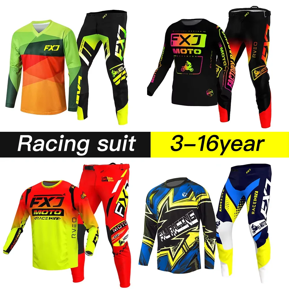 Motocross Gear Set Child Customize Black Off-Road Name Number Enduro Cross MX MTB Combo Boy Girl 4 5 6 7 8 9 10 Year Yellow