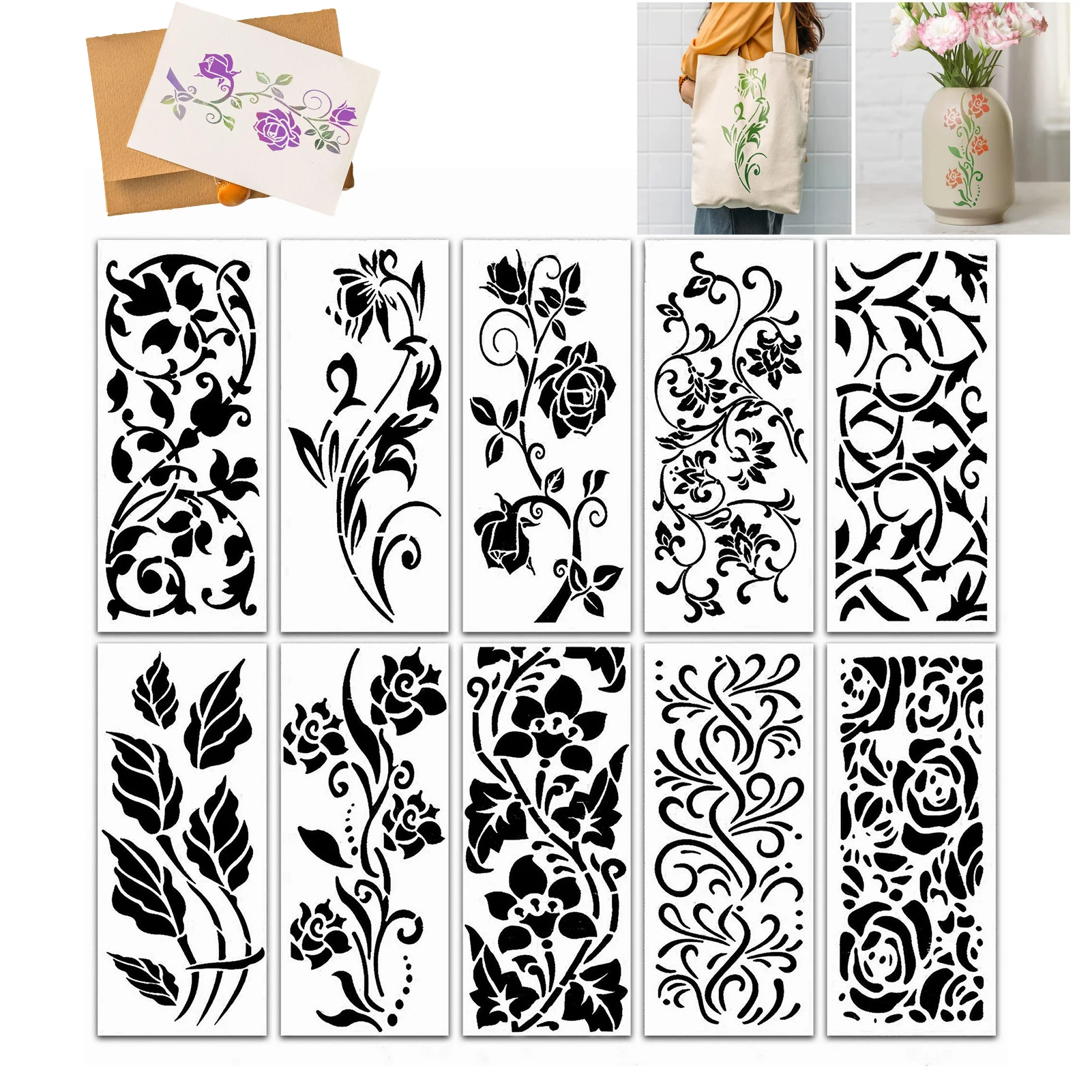 10pcs Plant Flower Stencils for Painting Plastic Reusable Art Templates Used for School Projects DIY Crafts