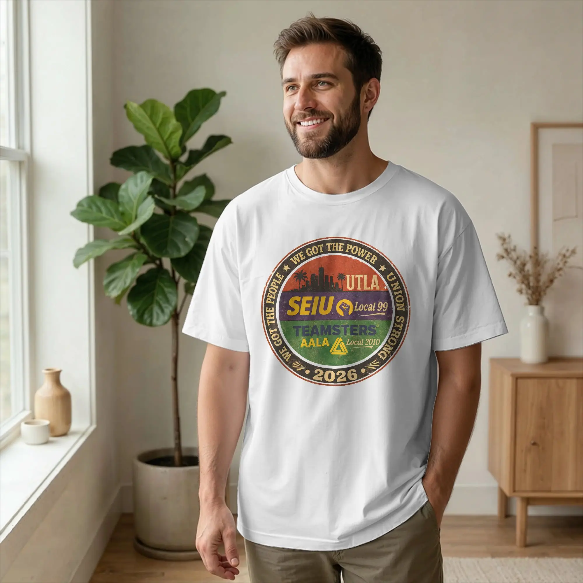 Men T-Shirts Labor Movement UTLA SEIU AALA Vintage Cotton Tees Short Sleeve We Got The People T Shirt O Neck Clothing Big Size