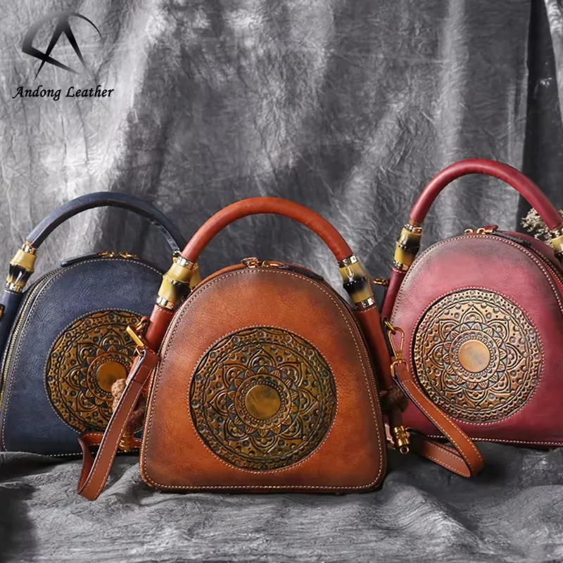 

Genuine Leather Handbags Retro Cowhide Women Handbag Embossed Shoulder Bag Vintage Bags for Female