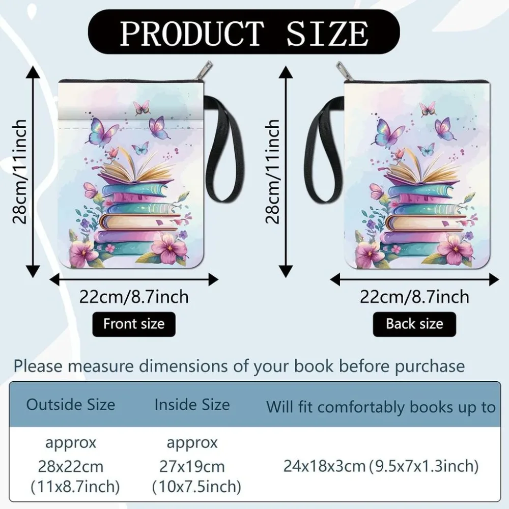 11x8.6In Spring Book Cover Colorful Butterfly Library Flower Floral Sleeve Pocket Cloth Washable Reusable Double Sided Notebook