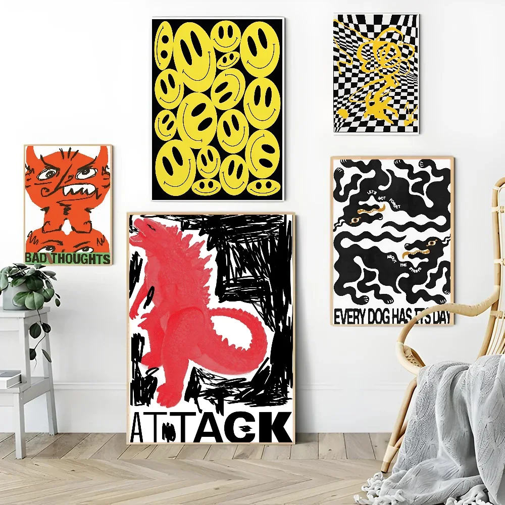 1 قطعة خمر مجردة الكلاسيكية الرجعية العقل المتاهة طباعة منتصف القرن الجدار ملصق ذاتية اللصق الفن ورق مقاوم للماء ملصق القهوة