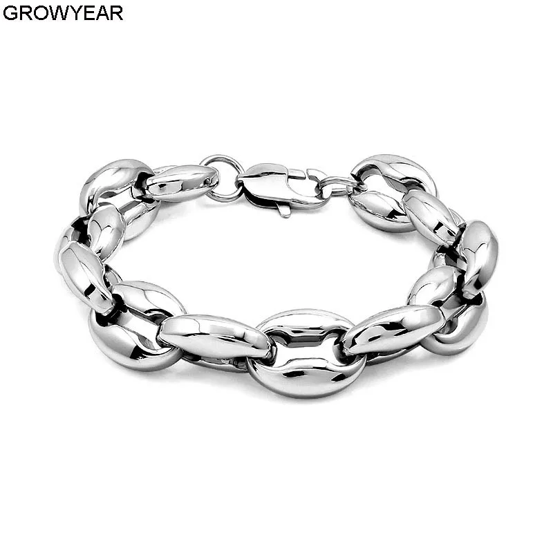 Punk Chunky Thick Pig Nose Beads Link Chains Stainless Steel Bracelets for Women Men Fashion Wrist Jewelry Gift