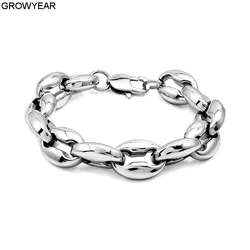 Punk Chunky Thick Pig Nose Beads Link Chains Stainless Steel Bracelets for Women Men Fashion Wrist Jewelry Gift