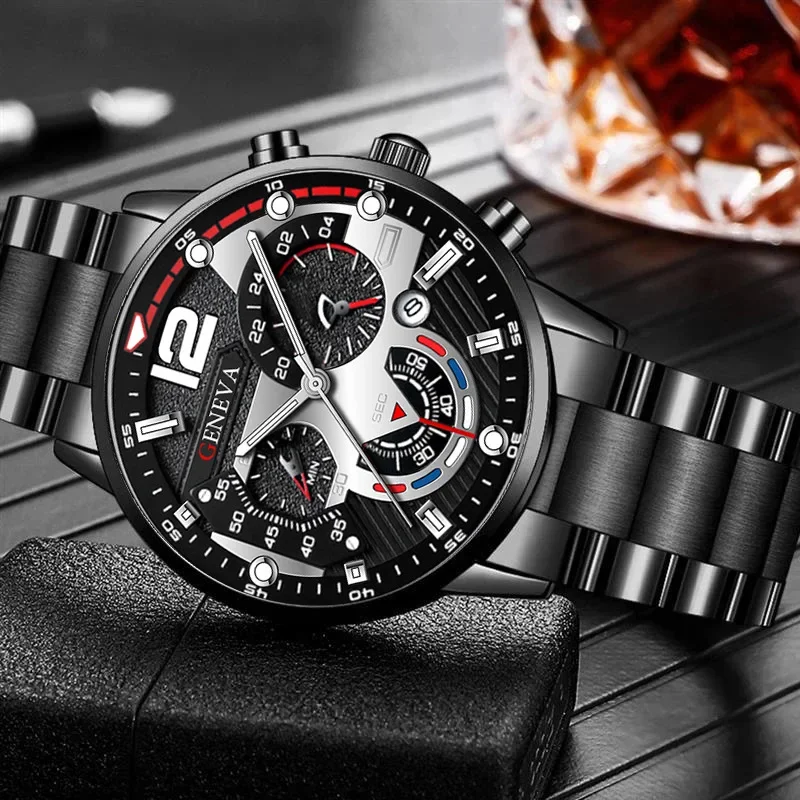 GENEVA Men\'s Creative Six-Pin Watch Alloy Steel Band Quartz Watch Men Watch New Luxury Men\'s Quartz WristWatch