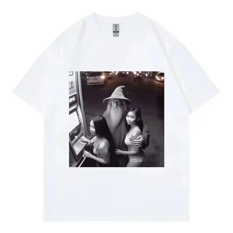 Women's Short Sleeve Funny T-Shirt Retro Wizard Cash Machine Meme Design Fashion Girls Clothing