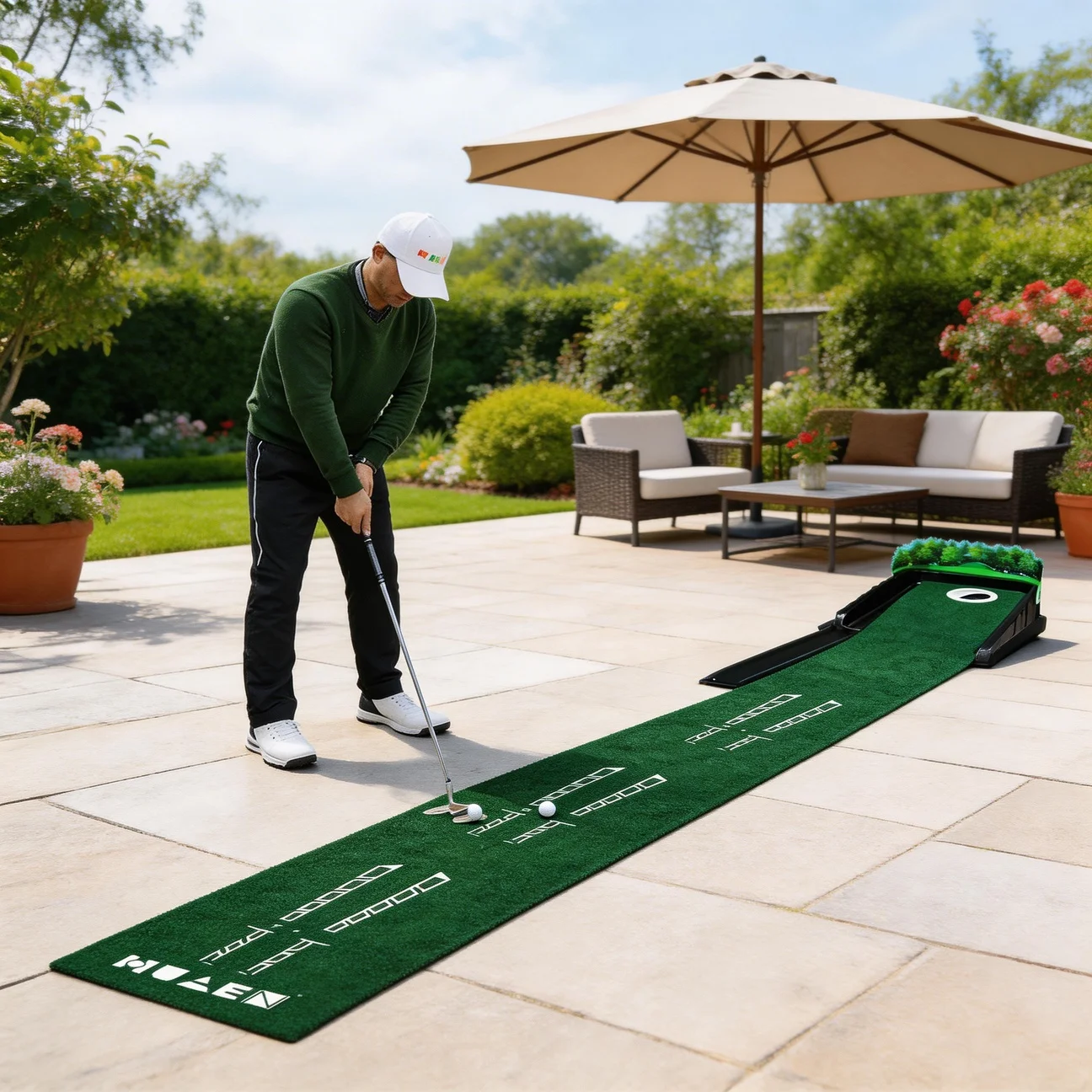 

Portable Golf Practitioner Indoor and Outdoor Golf Putting Green Trainer Mat Mini Golf Green Putter Mat Portable For Home Office