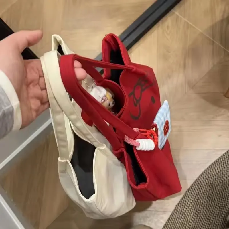 سانريو مرحبا كيتي حقيبة حمراء حقيبة قماش قنب سعة كبيرة حقيبة كتف التنقل السفر المطبوعة حمل حقيبة المتسوق حقيبة هدايا عيد الميلاد #3