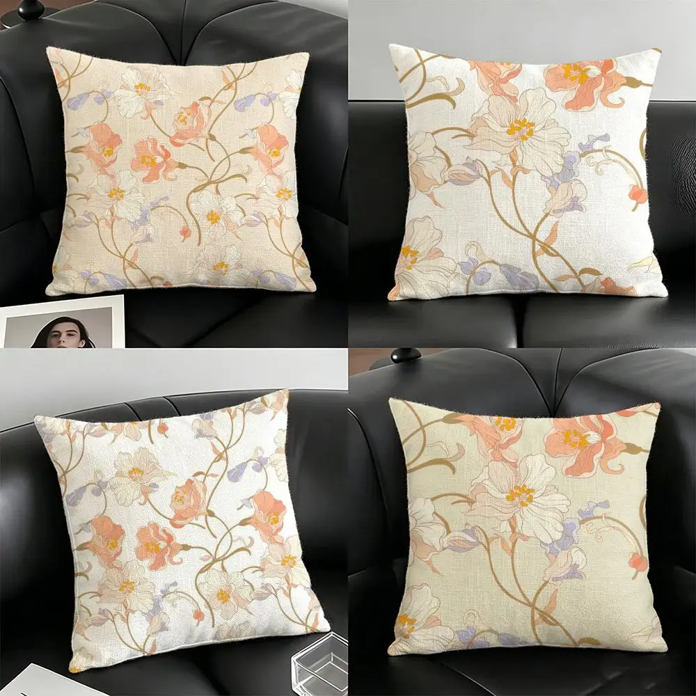 Painting Flowers Pillow Case Linen Pillow Covers Cover For Couch Living Room Bench Patio Floor Linen Home Decor
