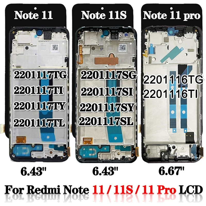 AAA+ For Redmi Note11 11S LCD With Touch Screen 2201117TG 2201117TI 2201117SG Display For Xiaomi Redmi Note 11 Pro LCD 2201116TG