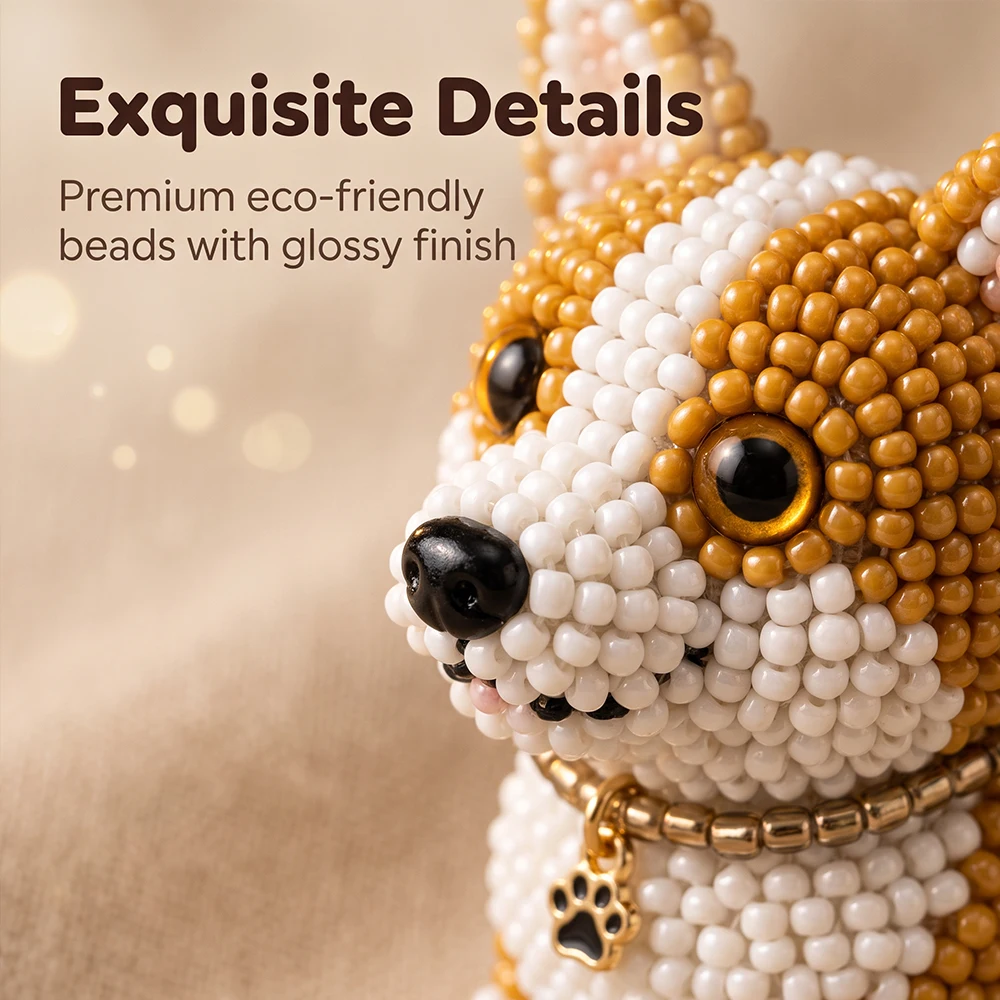DIY 3D Beaded Puppy Craft Kit, 4-Piece Dog Beading Set, Complete Materials, Beginner Friendly Stress Relief Handmade Gift