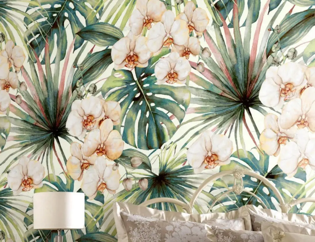 Custom wallpaper fresh light luxury tropical plant banana leaf flower abstract smoke art  TV background 3d wallpaper