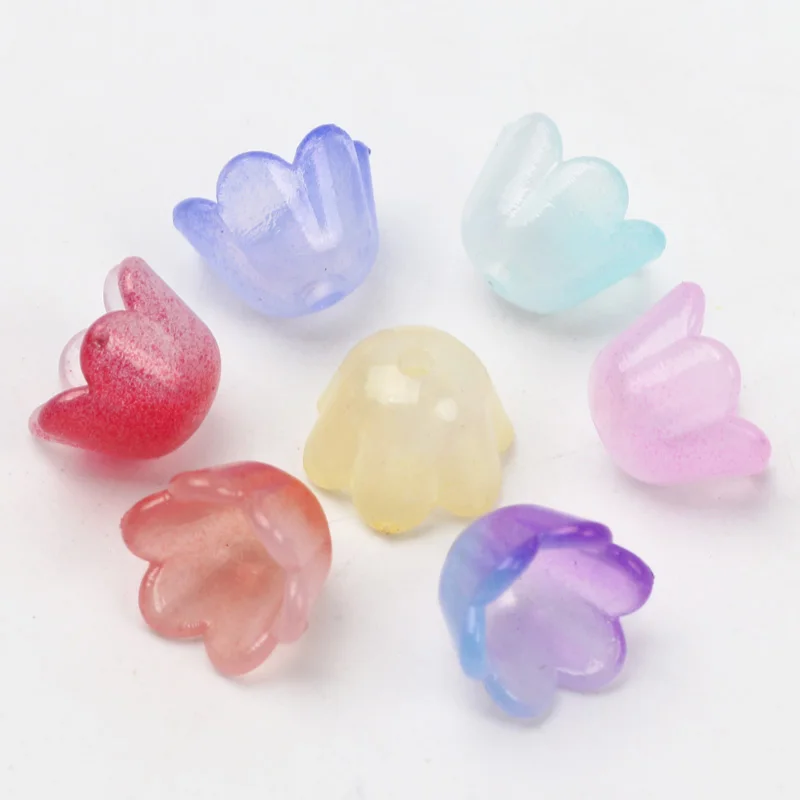 100pcs 7x10mm Colorful Flower Acrylic Beads Charms Bead Caps Loose Spacer For Jewelry Making Diy Bracelet Necklace Accessories