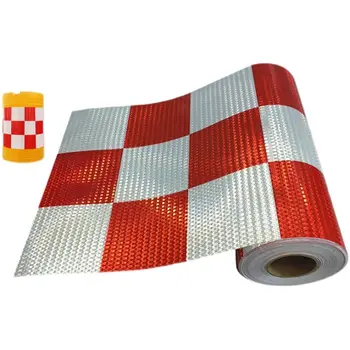 衝突防止バリア用反射フィルムステッカー,粘着テープ,赤と白の格子,道路バリケード交通エリア用