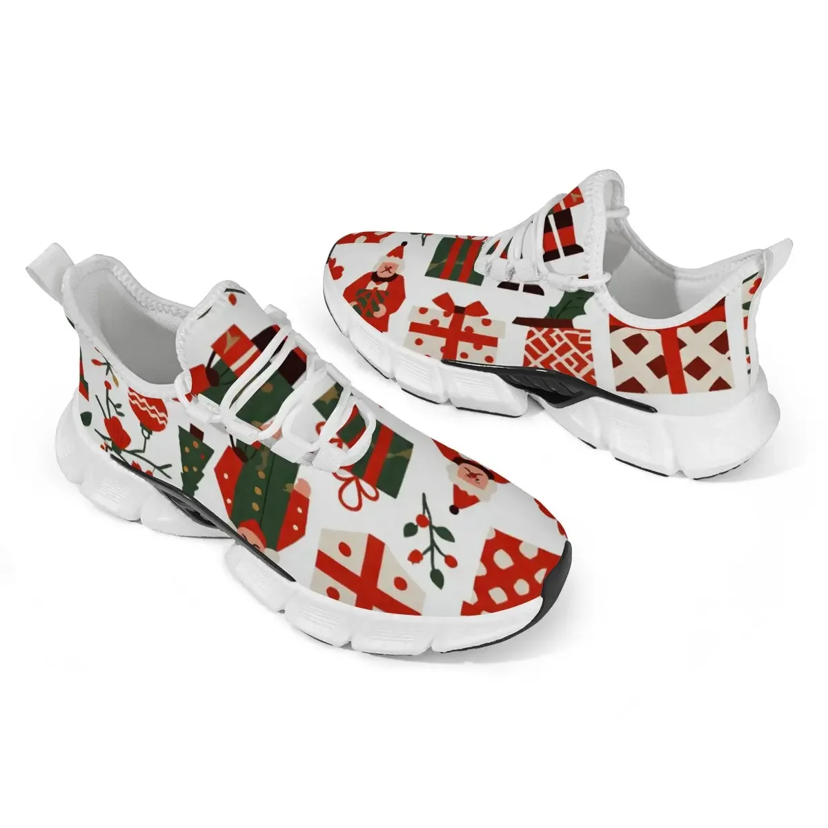 

New Lightweight Large-sized Casual Sports Shoes with A Christmas Festive Atmosphere and Color-block Cartoon Pattern Design