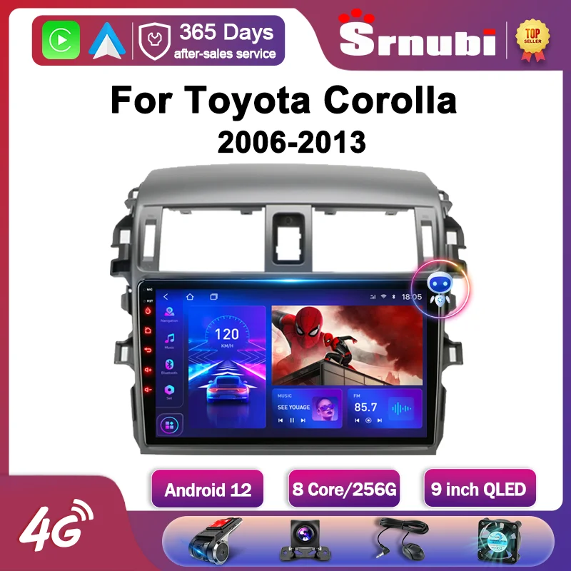 

Srnubi Car Radio for Toyota Corolla E140 E150 2006-2013 Multimedia Naviagtion Player 2 Din Android 12 GPS 4G Carplay Autoradio