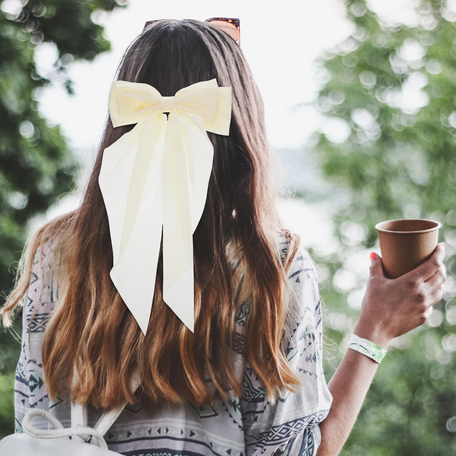 

4 шт., заколки для волос, атласная лента, бант, черный, белый, зеленый, женские аксессуары для волос для девочек-подростков, заколки, длинные банты