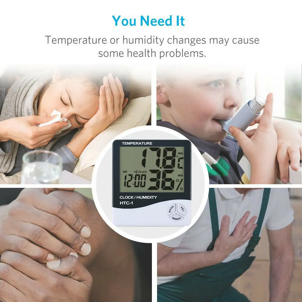 

Digital Thermometer Hygrometer Clock Home Office High Precision Wireless Indoor Temperature Humidity Meter Lightweight Portable