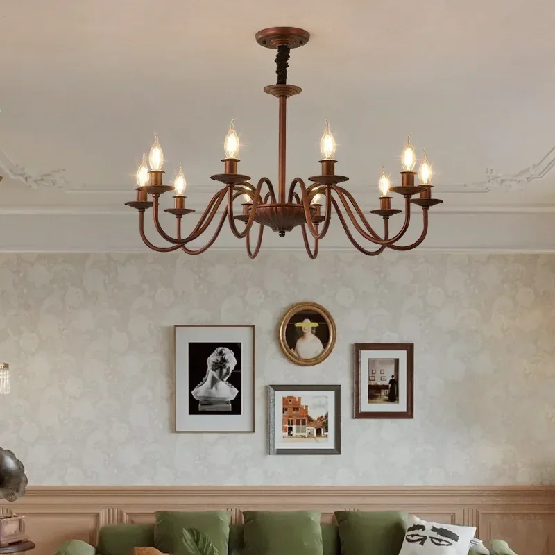 

Retro American Country Pendant Light - Red Copper Chandelier for Living Room & Bedroom Decor