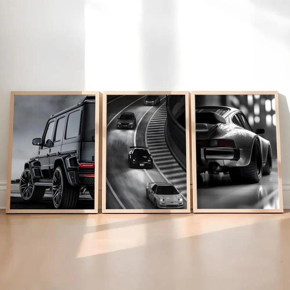 Black And White Luxury Car Vehicle Poster Woffity Simple Frameless Wall Sticker for Home Living Room Bathroom Decoration