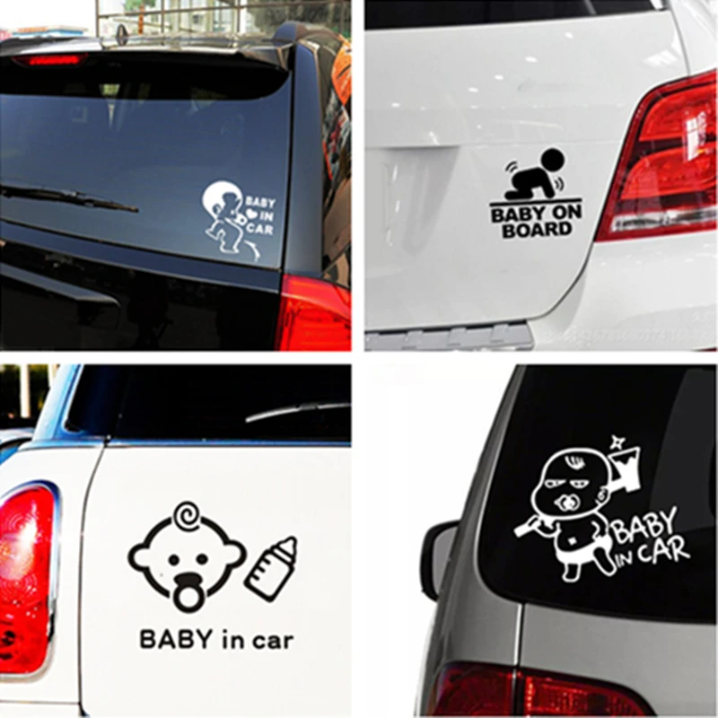 Baby on Board Warn Decals Cool Cartoon Boy Girl Images in Car Styling Vinyl Stickers Auto Accessories Waterproof Decorative Film