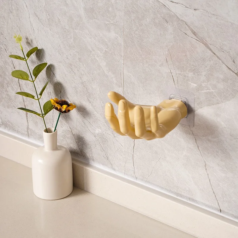Creative 3D Palm Hand Shape Self Adhesive Wall Hook, No Drill Resin Hand Sculpture Wall Mount Holder for Jewelry Keys Headphones Home Bedroom Decor