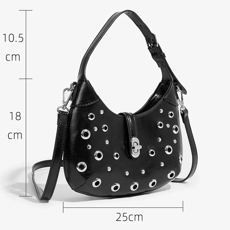 2024 Punk Hole Hollow Decoration Women\'s Armpit Bag Luxury Design Women\'s Shoulder Bag Hobos Handbag Crossbody Bag Pu Leather