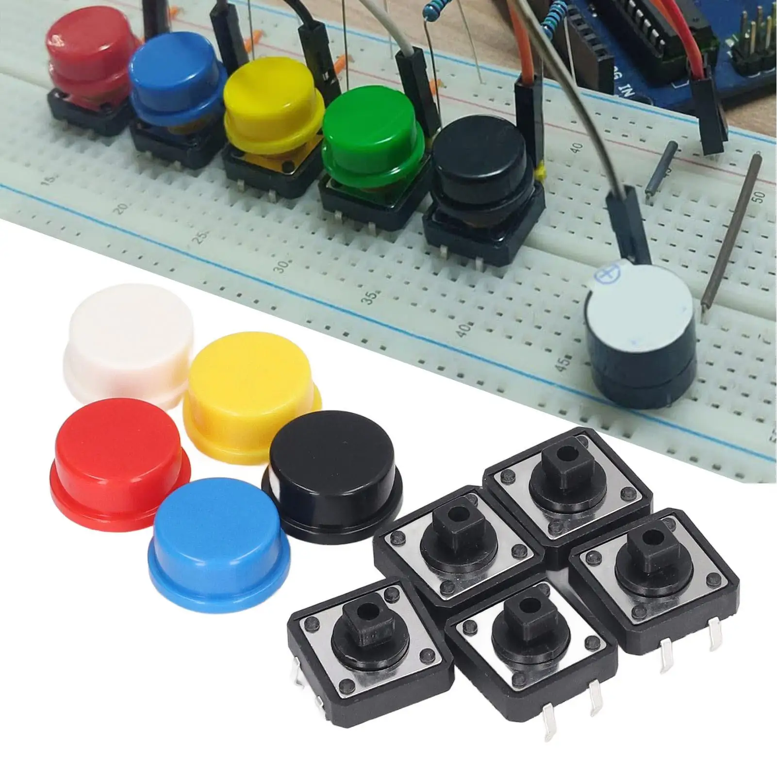 25 Pcs Set Round Tact Switch 12x12x7.3mm 4 Pin Momentary SMD PCB Push Button Switch for DIY Electronic Projects