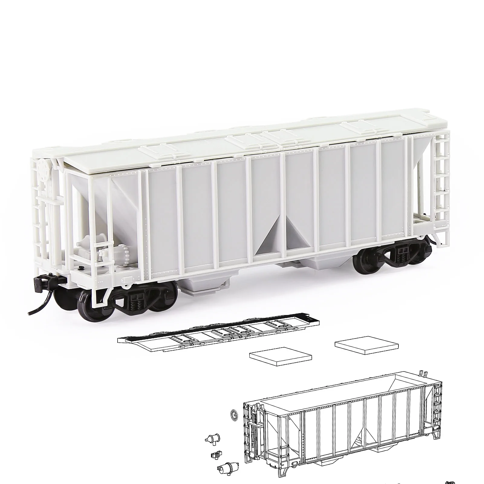 Evemodel 1pc HO Scale 1:87 Blank Unassembled 2-Bay Covered Hopper Car Model Railway Wagon C8760JJ