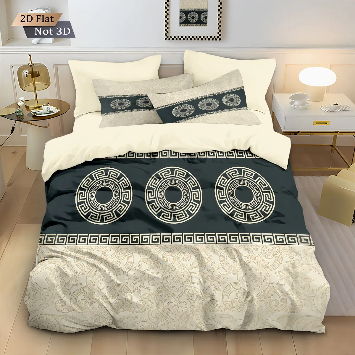 3pcs Retro Round Minimalist Style Printed Down Duvet Cover Set, Multi Size Bedroom Bedding Decoration, Machine Washable