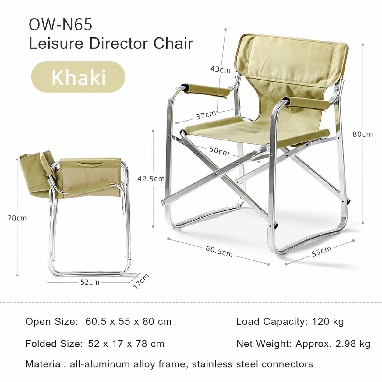 Onway Sports Folding Director Chair with Aluminum Frame and Canvas Seat