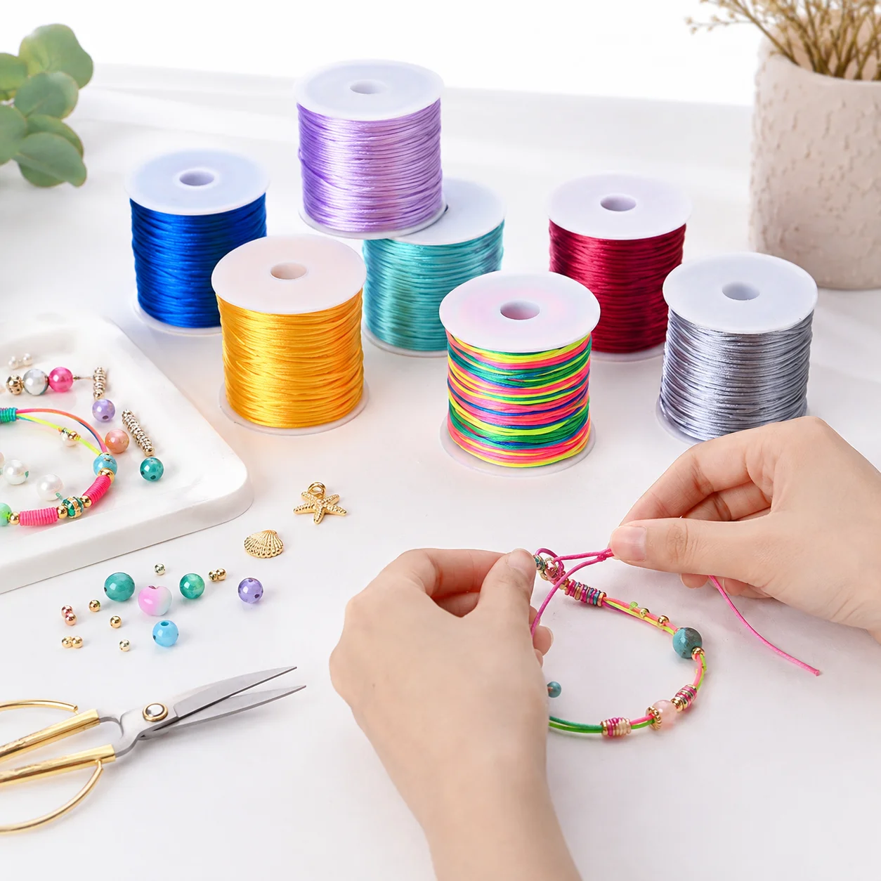 50m/Rolle 1mm DIY Geflochtene Kordel Bunter Nylonfaden Perlenband für Armband Halskette DIY Schmuckherstellung Bastelmaterialien – Detail 4