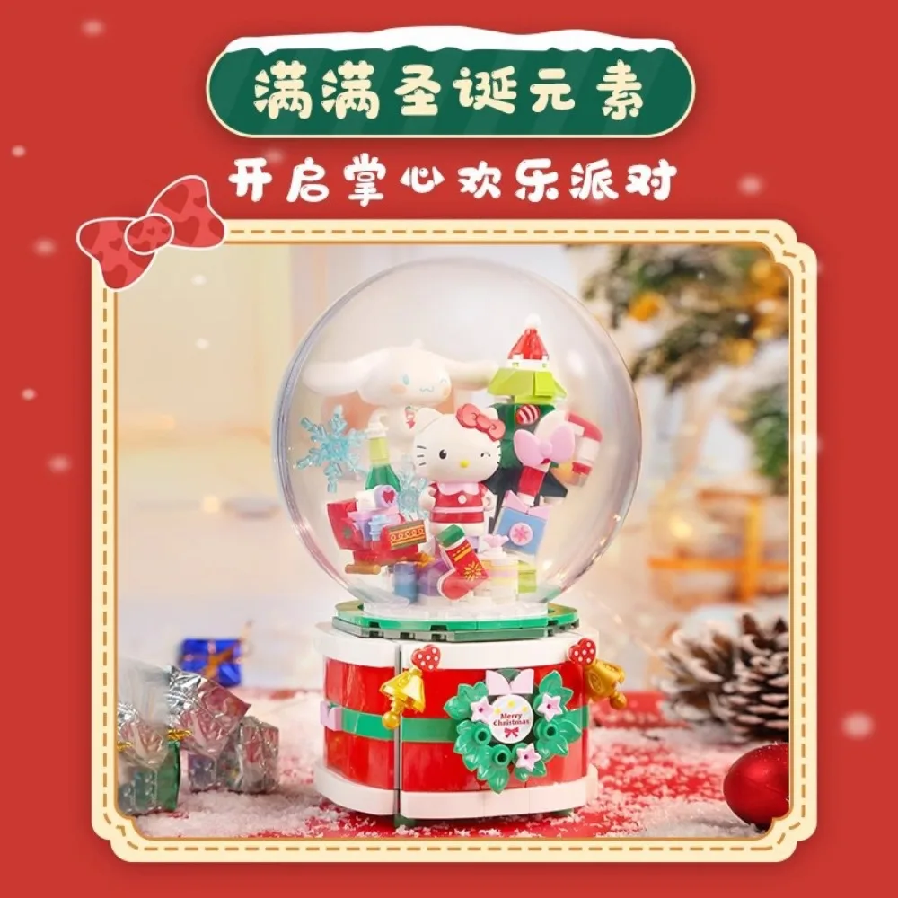 Oryginalne klocki do budowy Keeppley Sanrio Wishing Christmas Music Box Rare Limited Rotating Christmas Tree Zabawki dla dzieci Prezenty