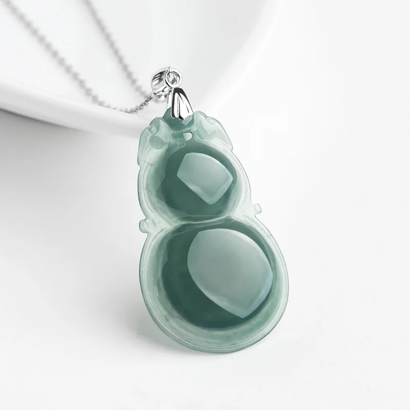 

Authentic natural A-grade jade high-quality blue water gourd ice seed jade pendant flower piece women's versatile necklace