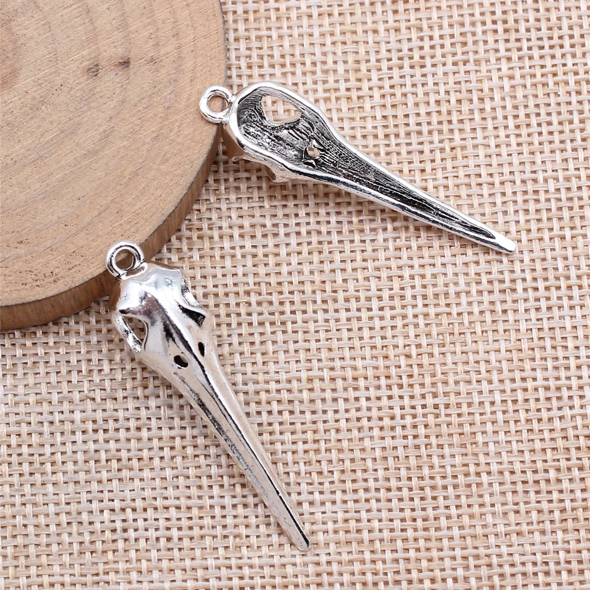 5pcs 44*10mm Antique Silver Color Raven Bird Skull Head Charms Pendant Designer Charms Fit Jewelry Making DIY Jewelry Findings